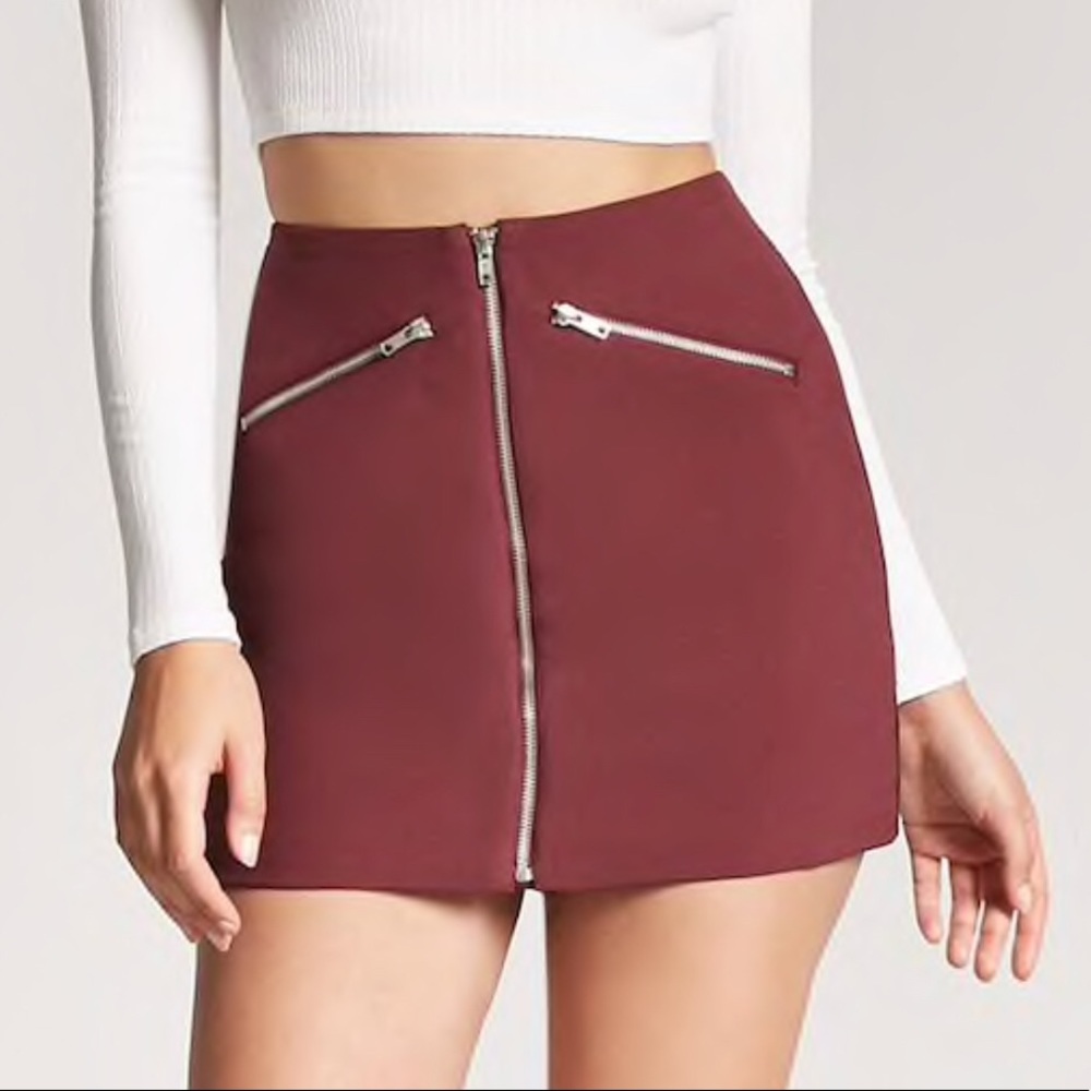 Forever 21 Maroon Zip-Front Mini Skirt